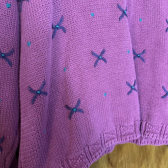 Vintage Eddie Bauer Pink X Heart Stitched Womens Knitted Chunky Sweater Sz Large - Picture 3 of 4